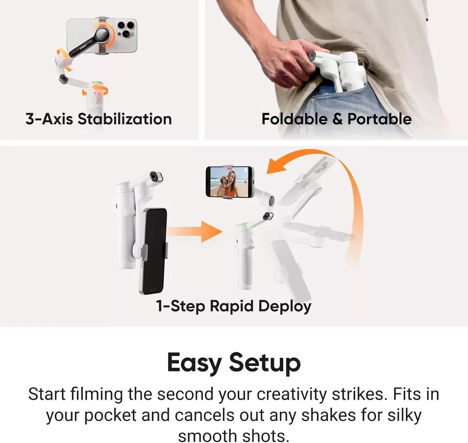 Insta360 Flow 2 Pro Gray AI Tracker Bundle Smartphone Stick Tripod Stabilizer