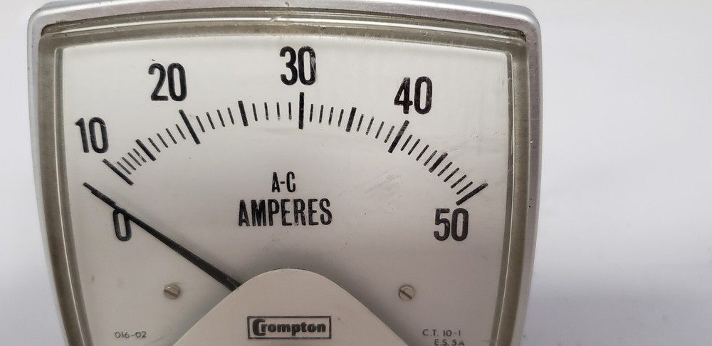 CROMPTON 016-02AA-LSNT PANEL METER, 0-50 A-C AMPERES, NNB