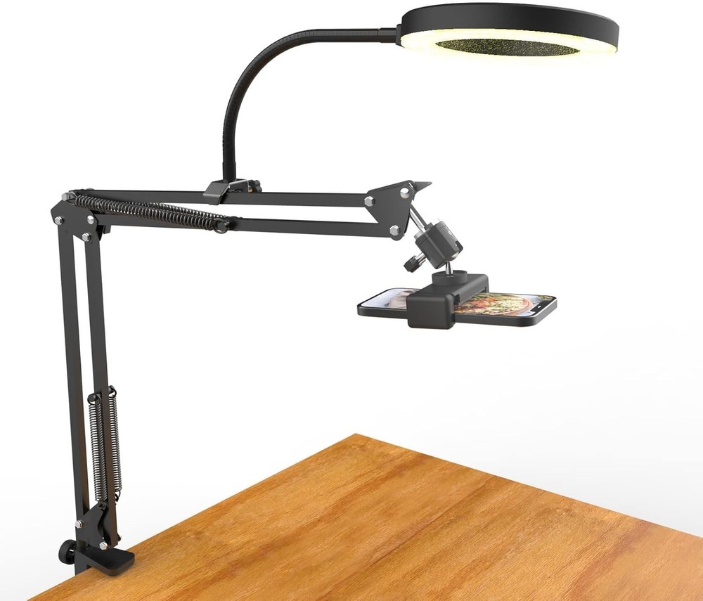 Overhead Camera Mount with Ring Light, Flexible Articulating Phone Arm Stand ...