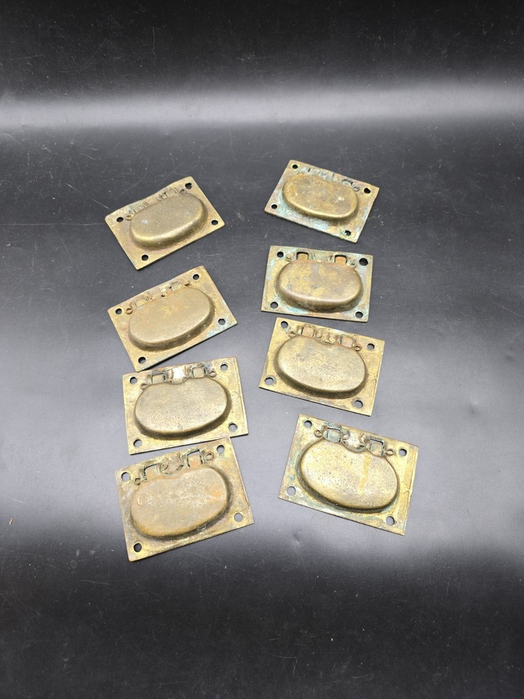 Set Of 8 Original Victorian Campaign Handles Solid Brass Rectangular 76 X 54mm