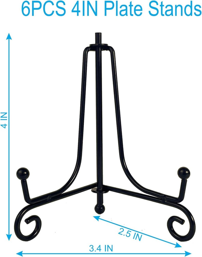 6PCS Premium Black Iron Plate Stands for Display 4 Inch, Decorative Solid Metal