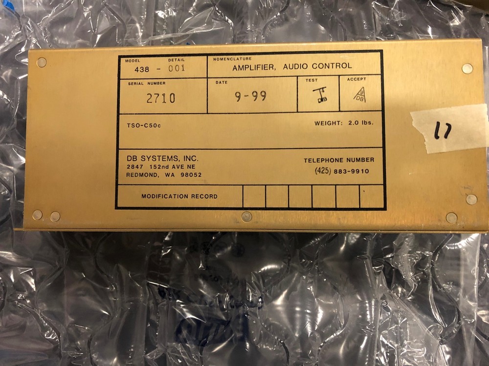 Beechjet 400A Amplifier Audio Control PN 438-001