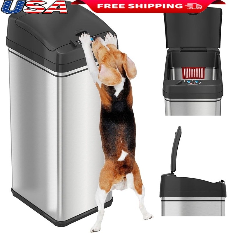 Touchless Motion Sensor Trash Can W/ PetGuard Lock Odor Neutralizing Filter New