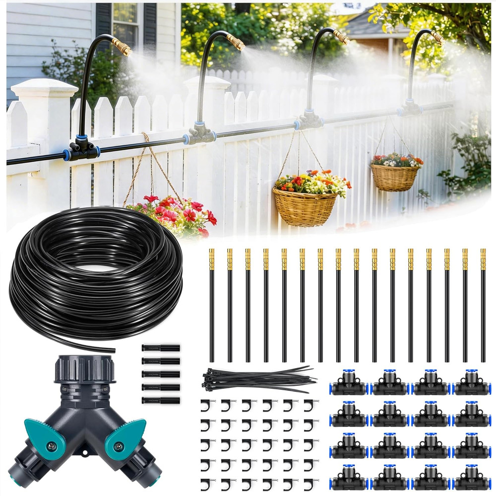 360° Adjustable Drip Irrigation System 100FT, 1/4" Tubing with Adjustable Copper