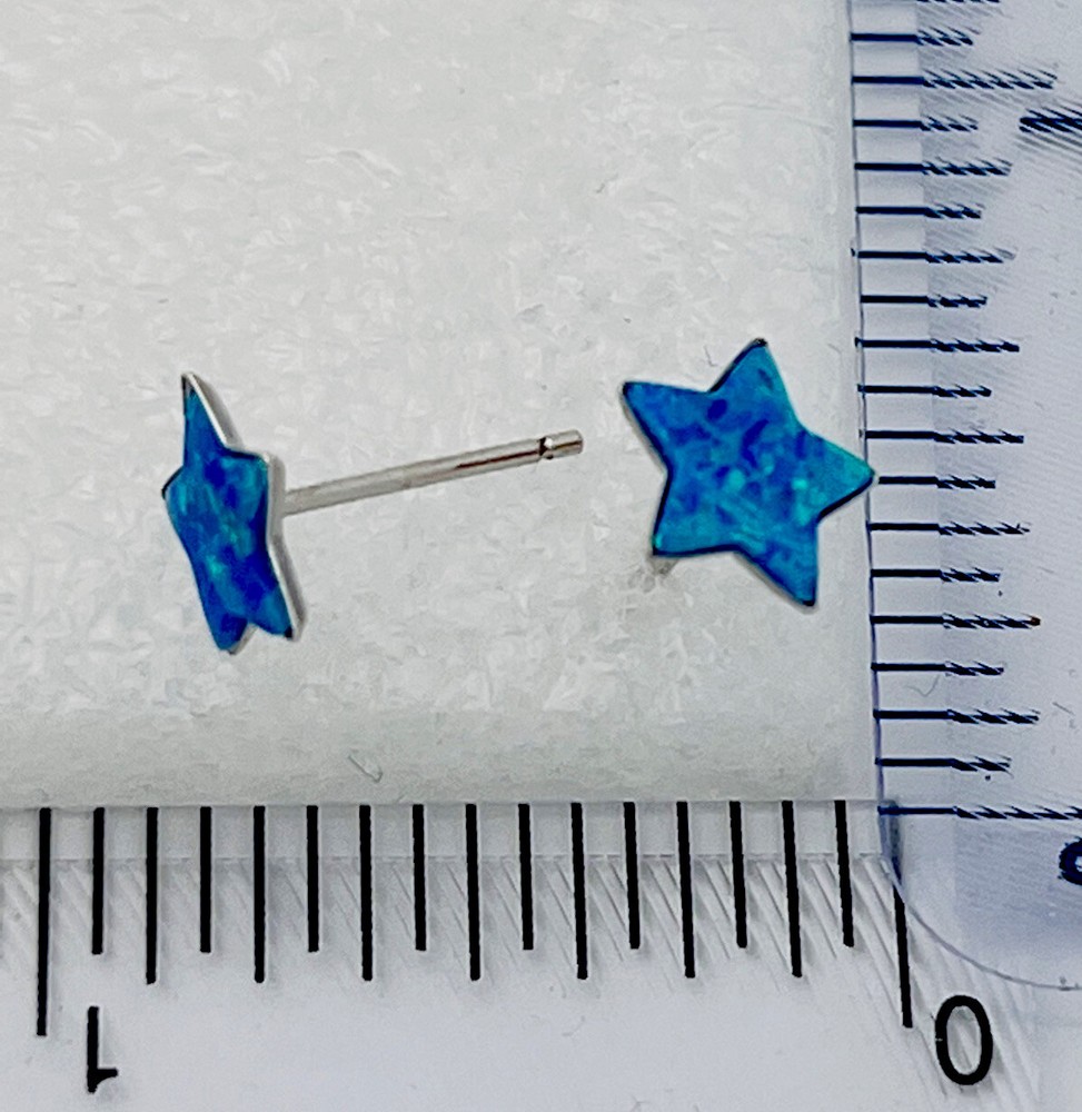 925 Sterling Silver Lab Created Blue Fire Opal Star Pierced Earrings
