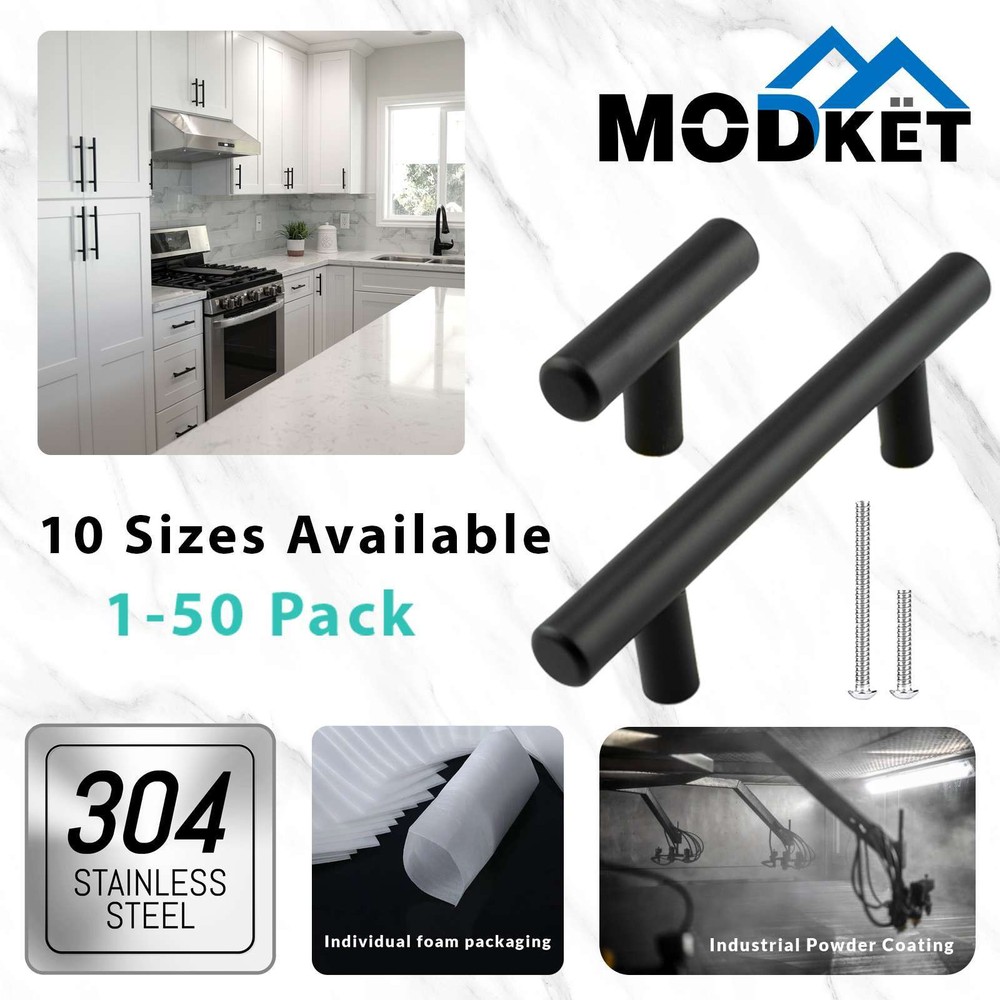 Matte Black 304 Grade Stainless Steel Kitchen Cabinet Handles Pulls Knobs Drawer