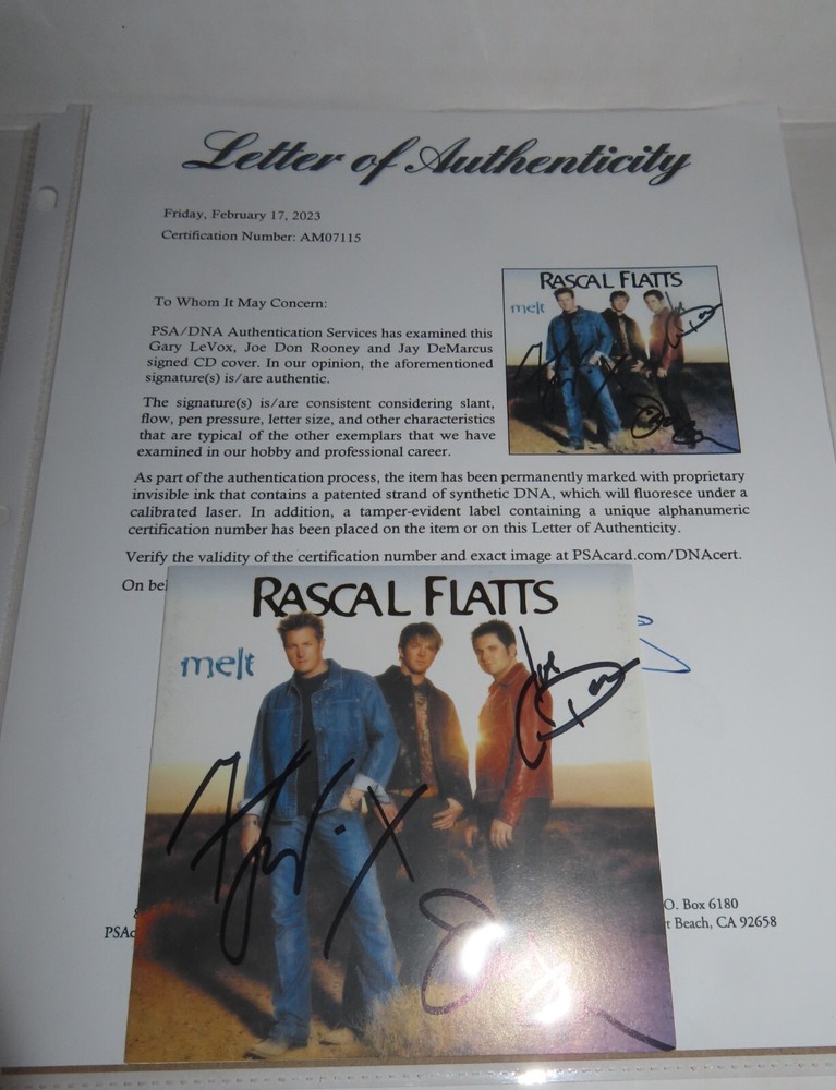 MELT SIGNED CD Insert by RASCAL FLATTS w/ PSA Letter of Authenticity #AM07115