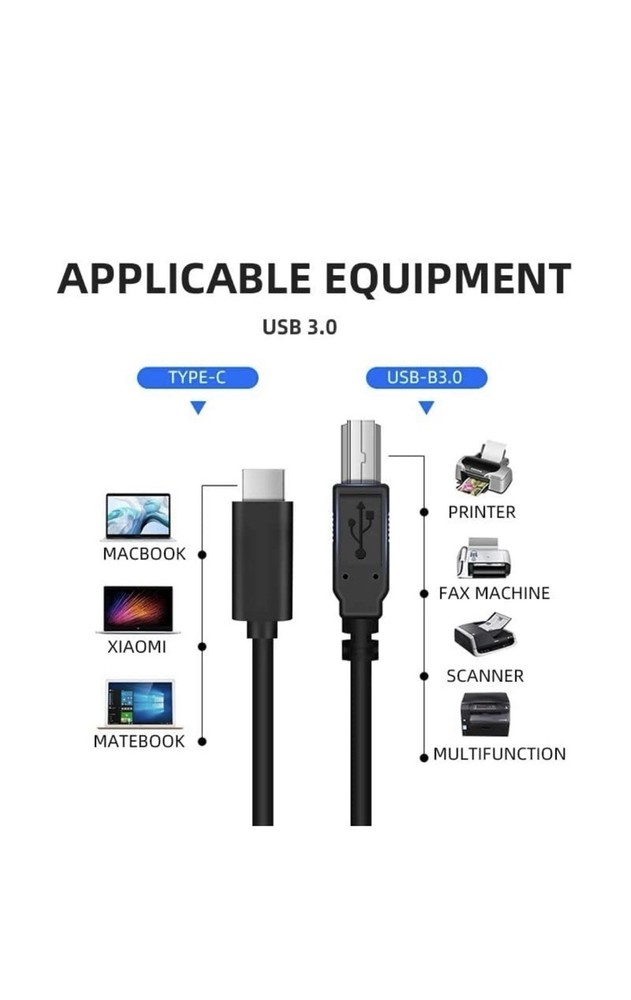Master Cables 3.3 Foot USB C to USB B 3.0 Printer Scanner Cable