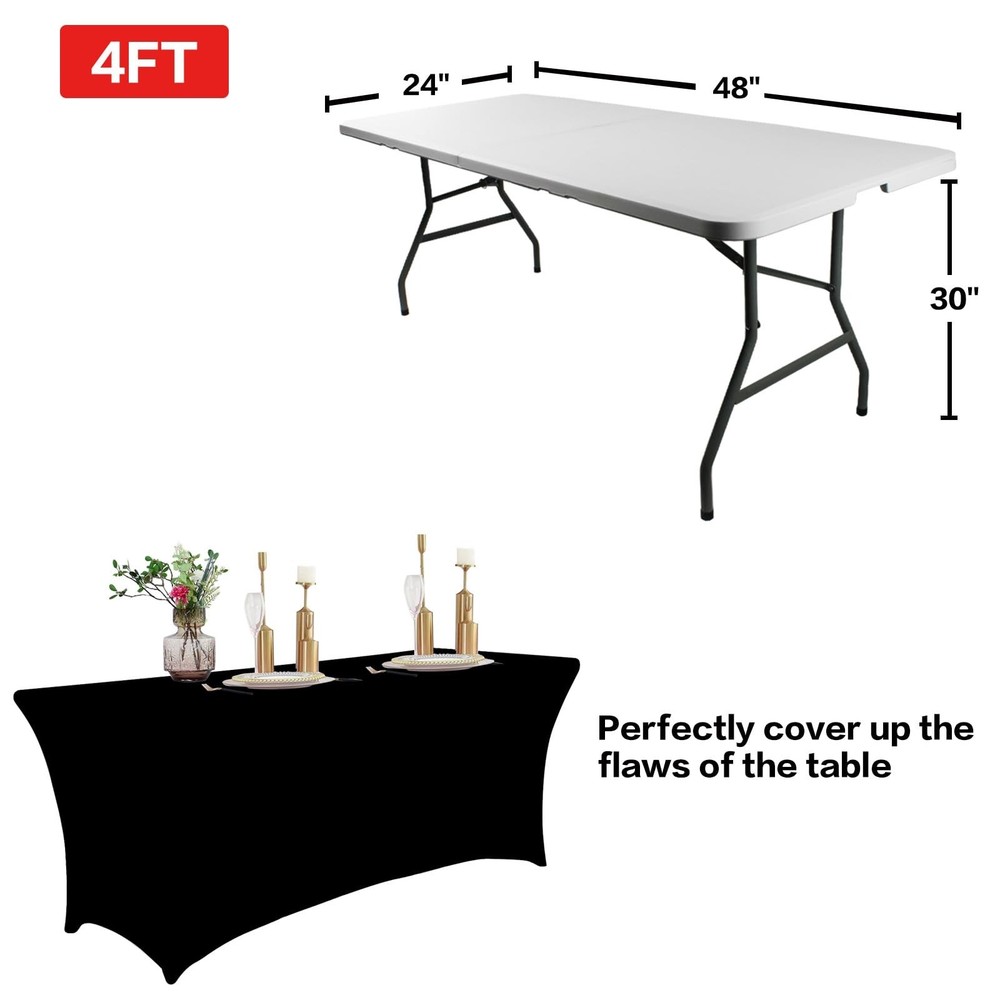 IVAPUPU 4FT Spring Table Cloth for Rectangular Fitted Events Stretch Black Ta...