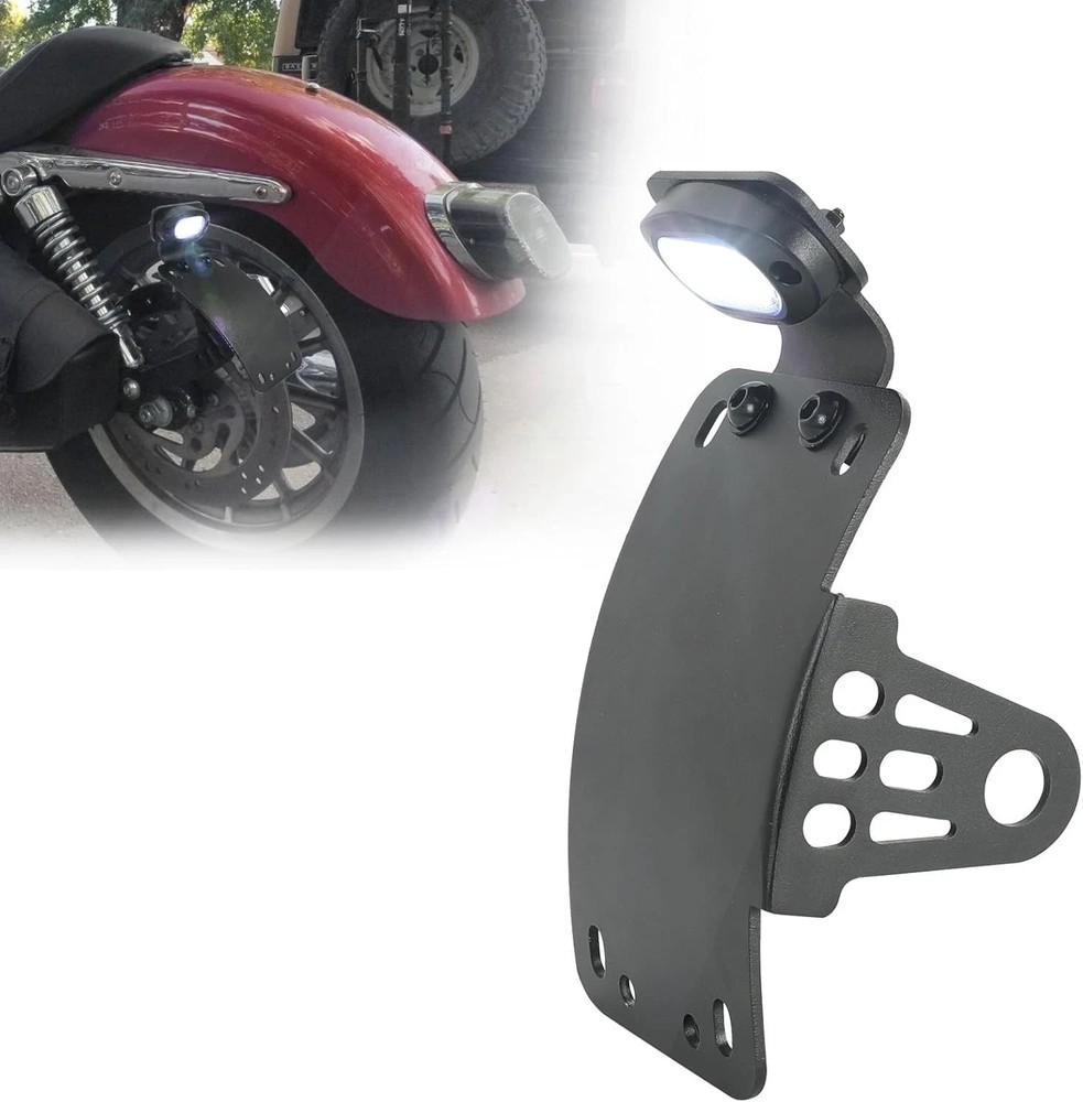 Add White Lights Black Motorcycle Cured Vertical Side Mount License Plate Tag Ho