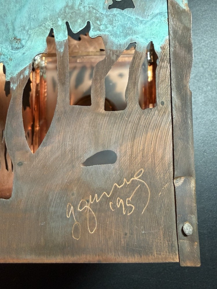 Unique Copper Candle Holder, Moon Face, Signed - 1995