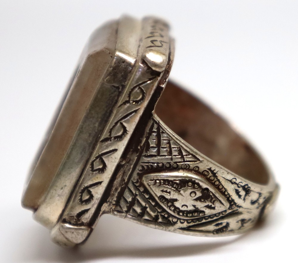 ANCIENT ROMAN KING INTAGLIO SOLID SILVER ANTIQUE OLD RING CRYSTAL STONE