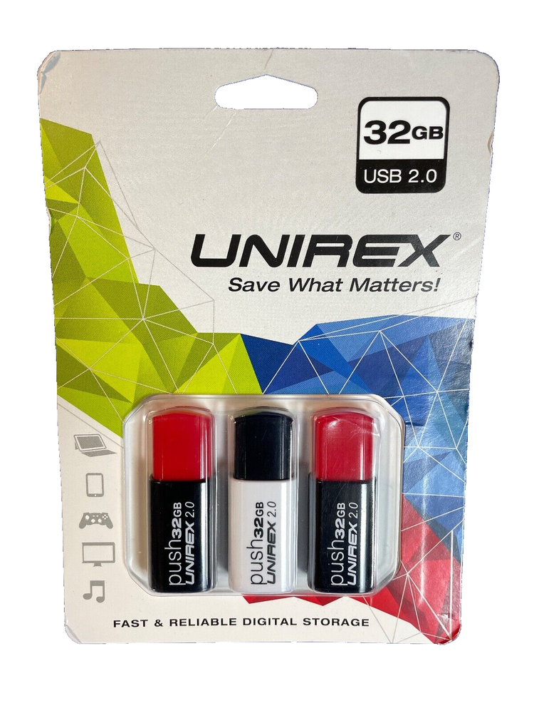 UNIREX 32GB USB 2.0 USB SWING STICK- 3 PACK- NEW