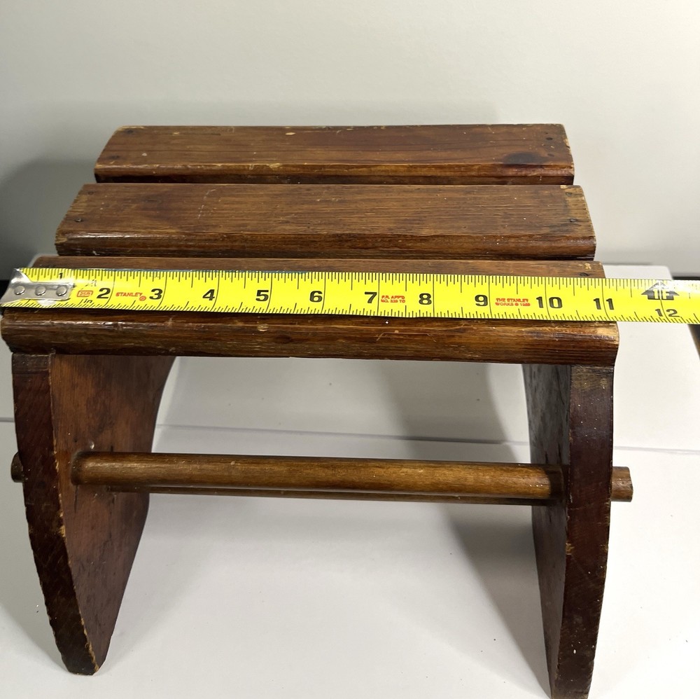 Vintage Handcrafted Oak Wood Step Stool Primitive Distressed Solid Foot Bench