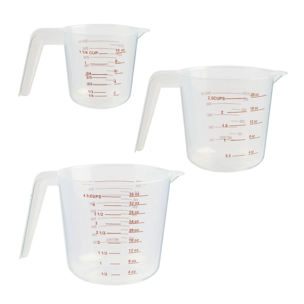 3 Piece Plastic Measuring Cups Set Tapered Spout