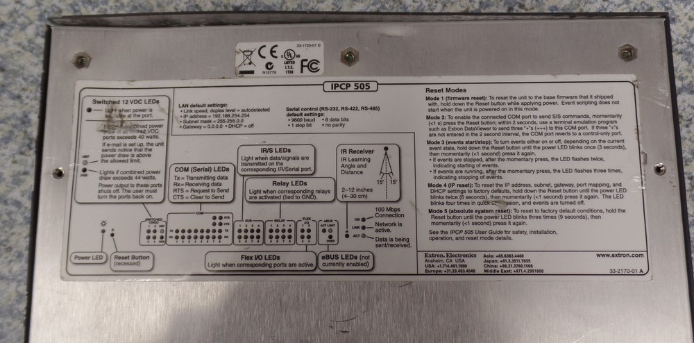 EXTRON IPLINK IPCP 505 Line Control Processor USED