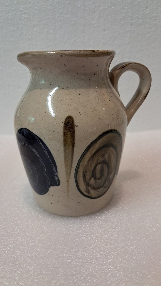 Vintage Handpainted Small Stoneware Pitcher With Handle