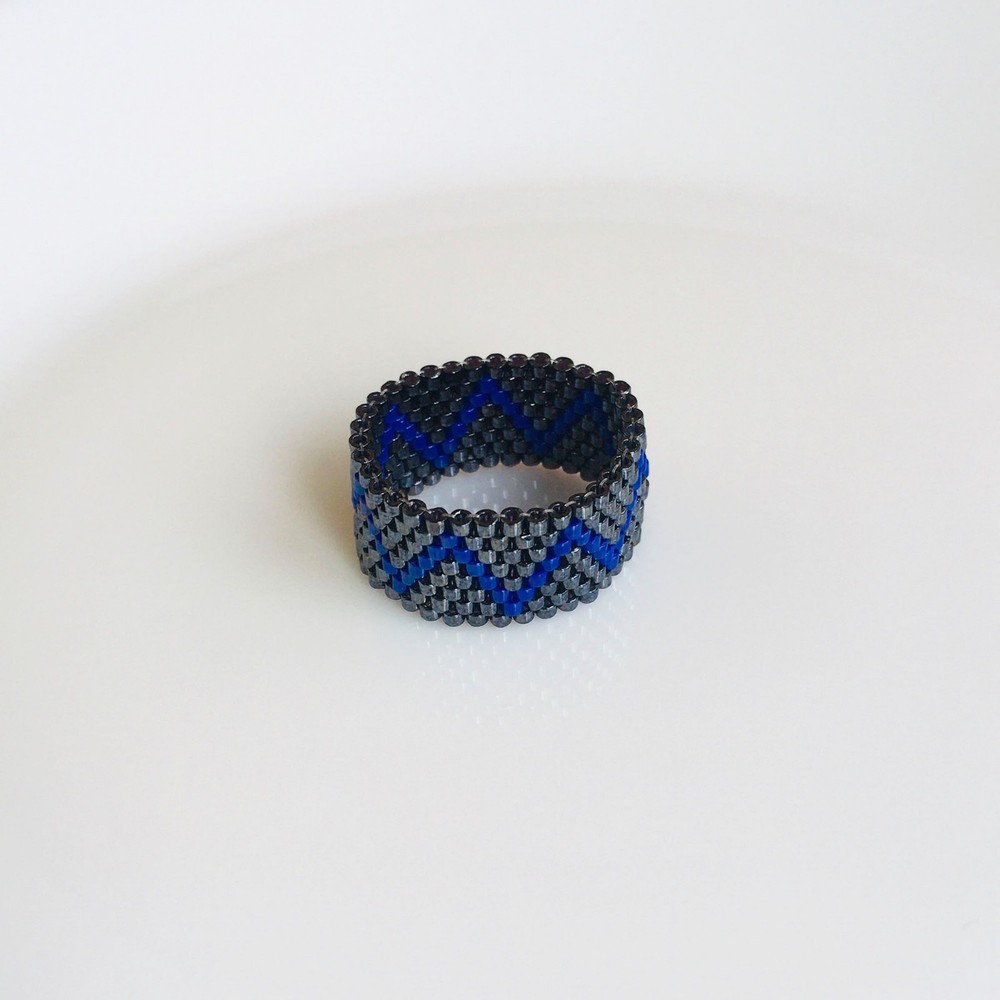 Geometric Beaded Ring, Custom Miyuki Seed Bead Wide Band Ring, Zigzag Pattern