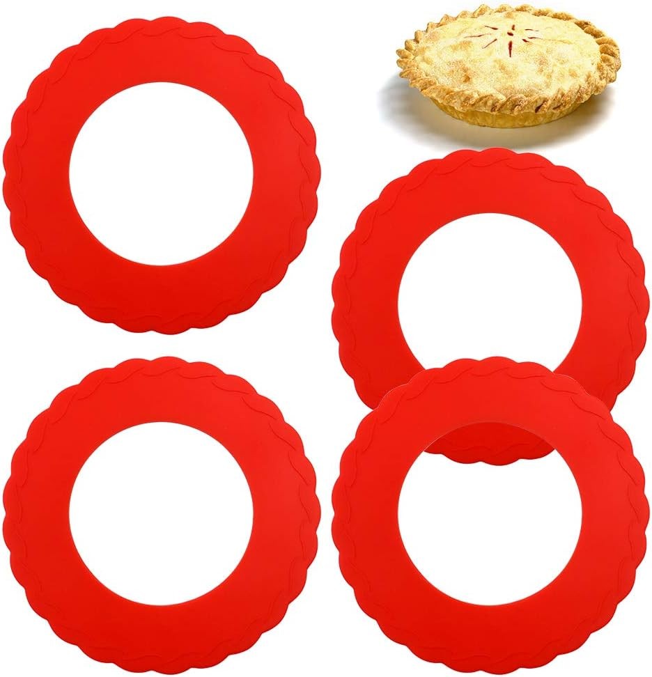 4 Pcs Mini Pie Crust Shields, Silicone Pan Shield for Baking, Red