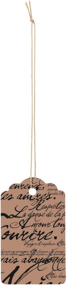 2000 Strung Price Tags 1 ½” H x 1” W Paris Script Black Tan White Back String