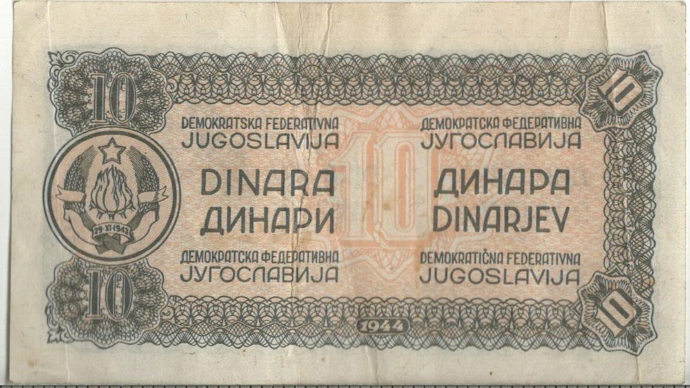 YUGOSLAVIA BANKNOTE 10 P50c 1944 GVF - Partisan issue