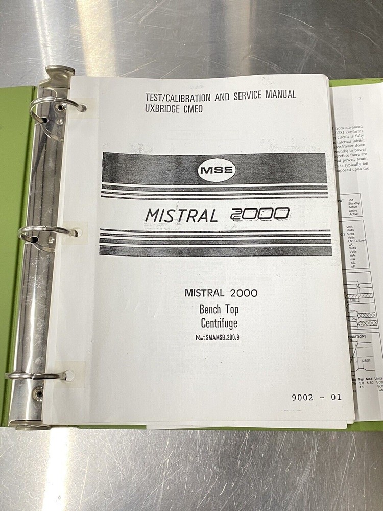 MSE Mistral 2000 Bench top Centrifuge - Users Guide / Manual / Instructions