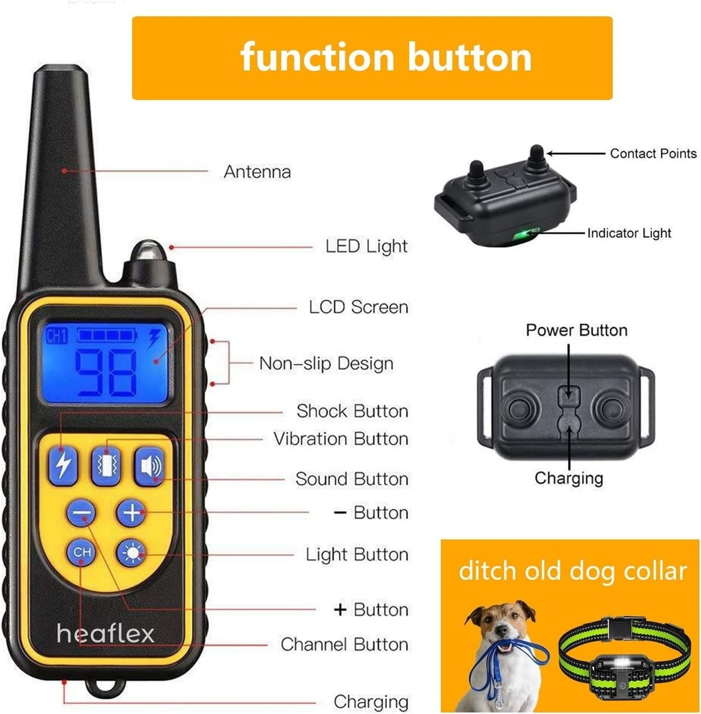 Remote Dog Training Collar for 2 Dogs, 3300ft Range with LED Light & Waterpro...