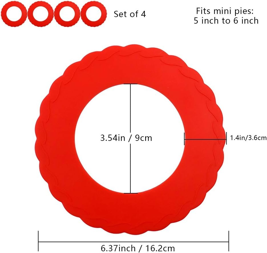 4 Pcs Mini Pie Crust Shields, Silicone Pan Shield for Baking, Red