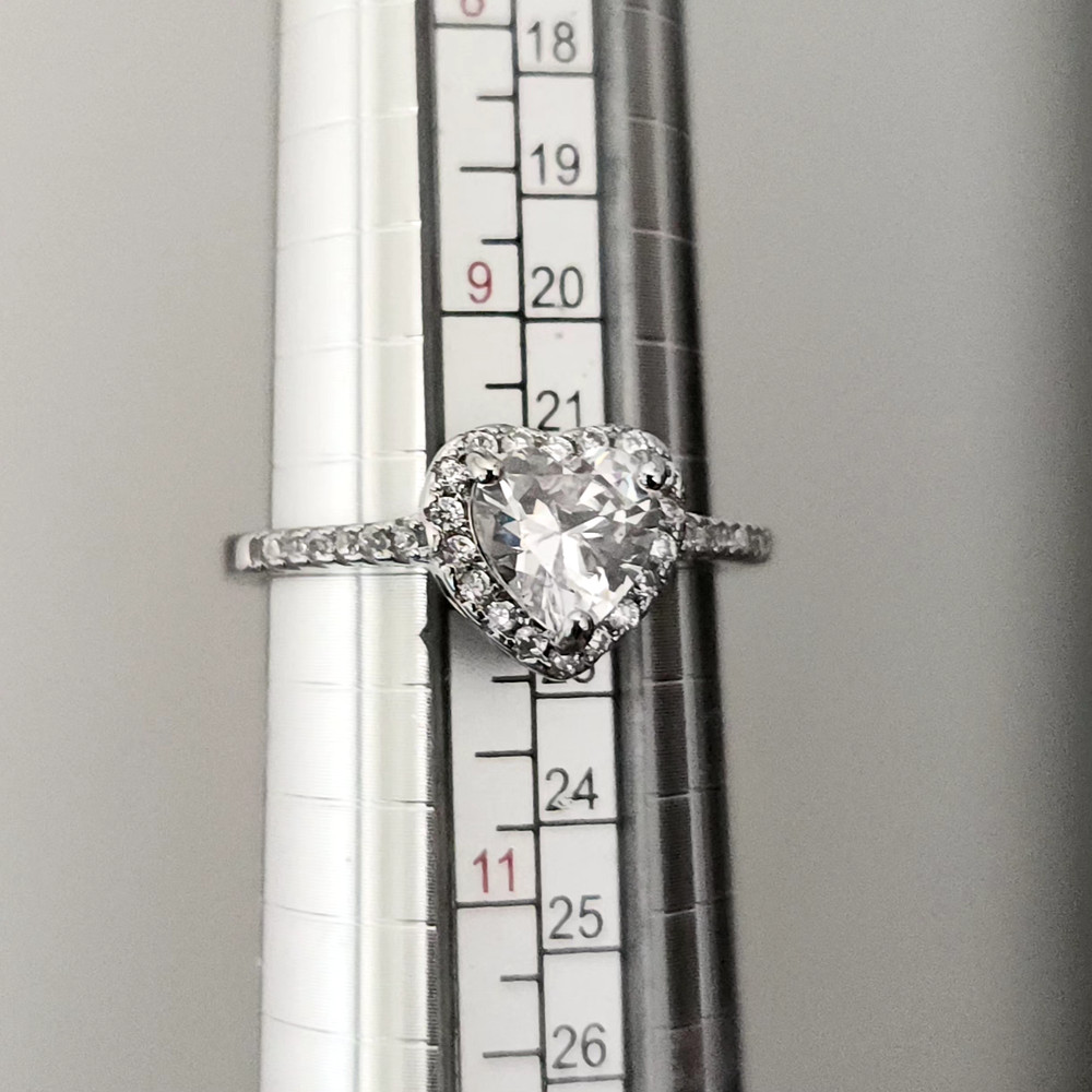 Silver Heart Shape Cubic Zirconia Ring