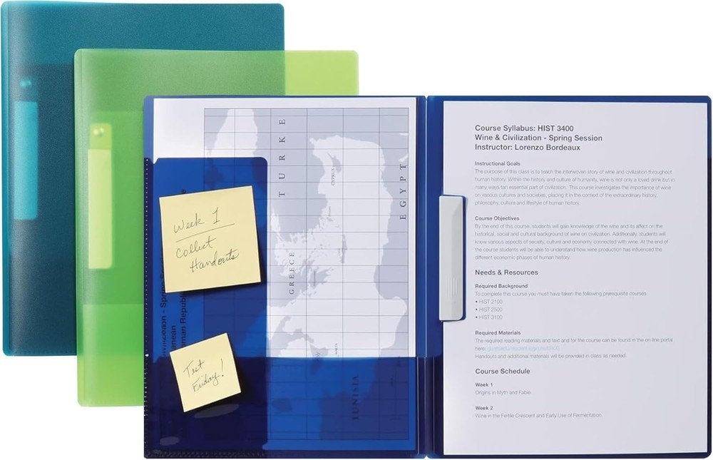 Report Cover 3 Pack Swing Clip 2 Pockets Panel Sticky Note Reminders Assorted