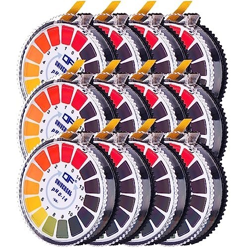 Universal pH Test Paper Strips - Full Range 0-14, 12 Rolls, 16.4 ft for Accurate