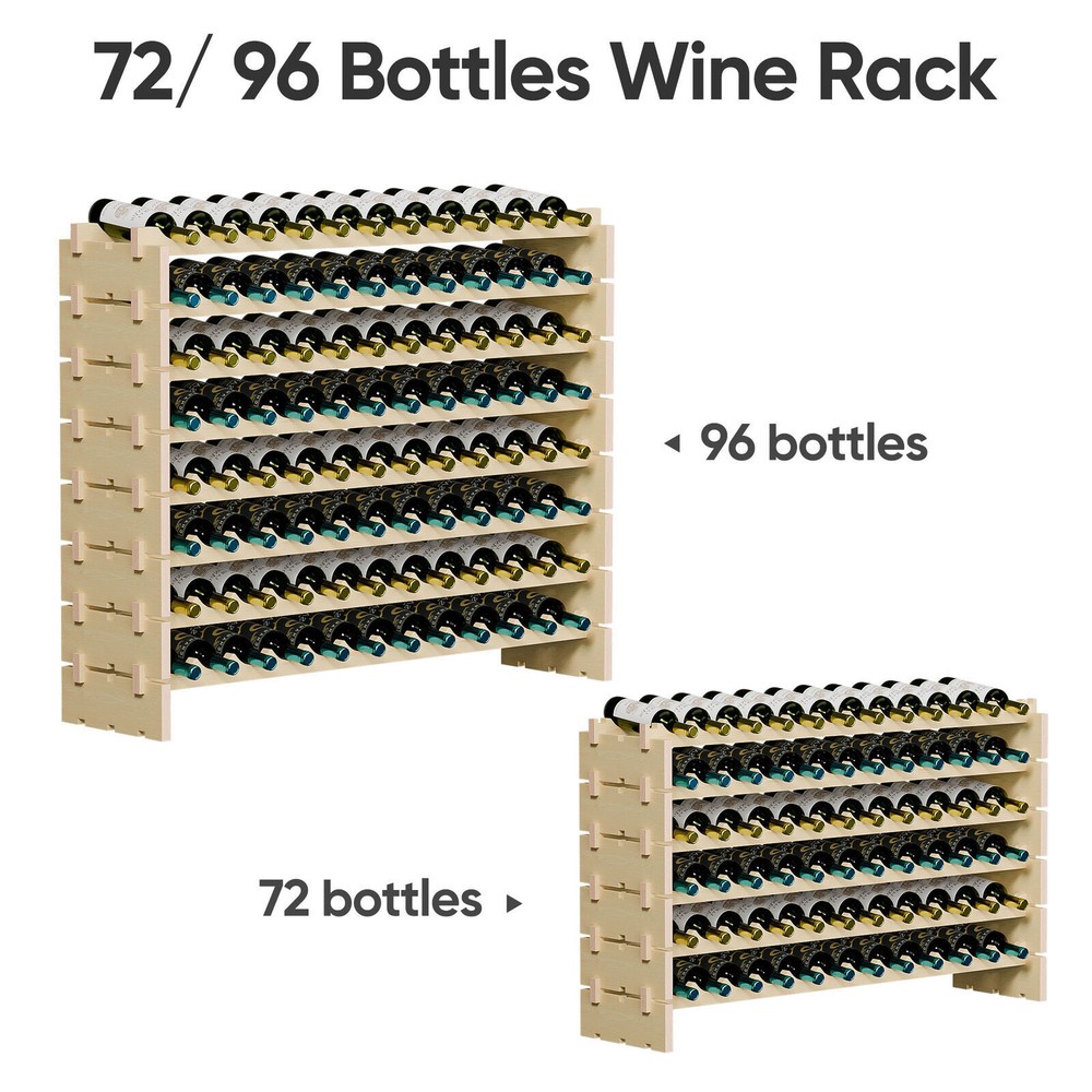 72/96 Bottles Wine Rack Holder Stackable Wine Shelf Kitchen Display Organizer
