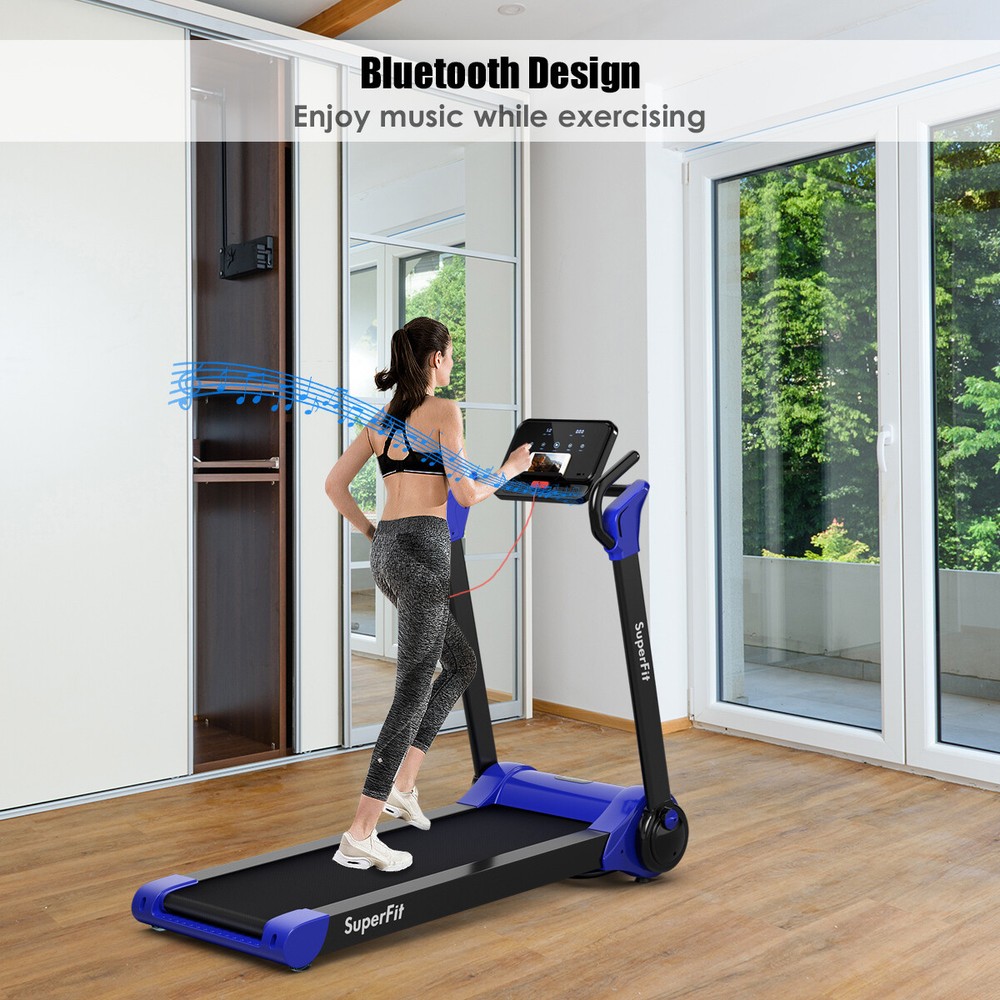 Superfit 2.25HP Folding Electric Motorized Treadmill APP Control Speaker Navy