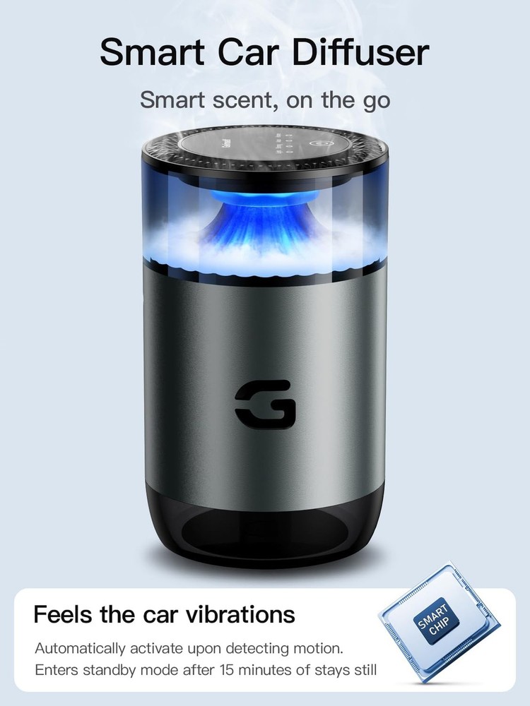 Smart Car Air Freshener Diffuser, Waterless Essential Oil Diffuser with 4 Mod...