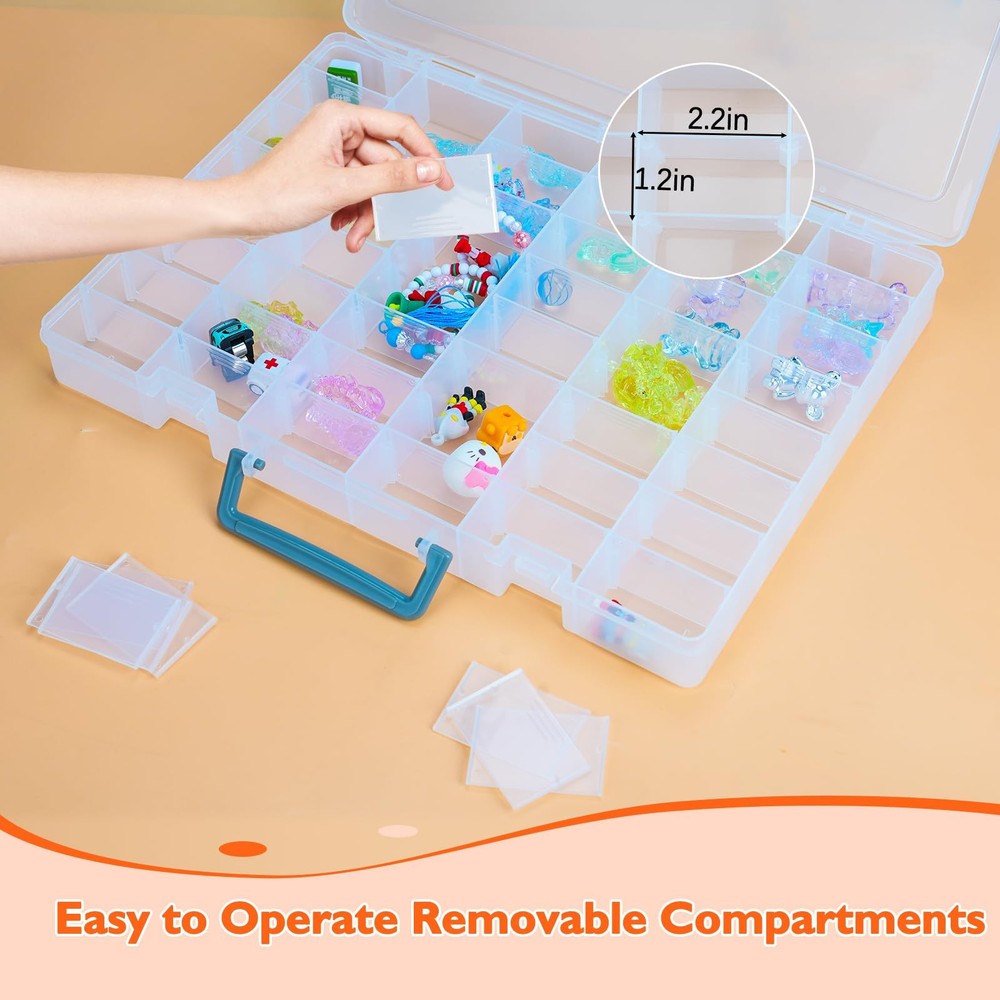 48 Grids Large Plastic Organizer Box with Adjustable Dividers, Beads Storage ...