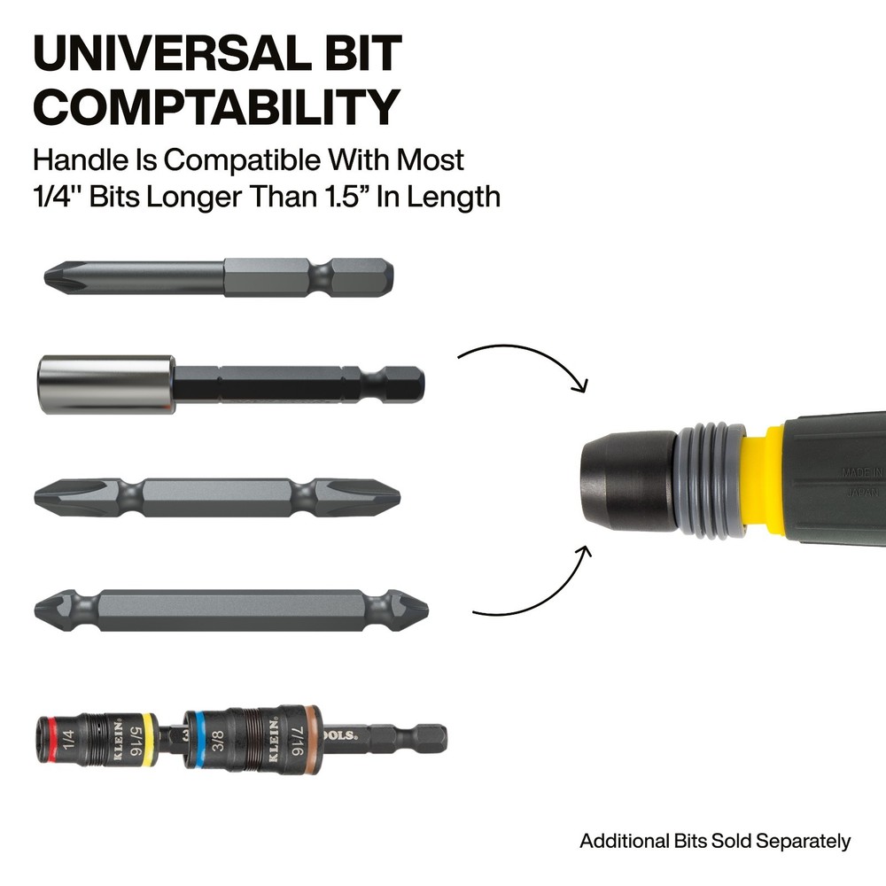 Klein Tools 32960A Fastbit Tru-Grip Screwdriver, Phillips & Slotted Bits