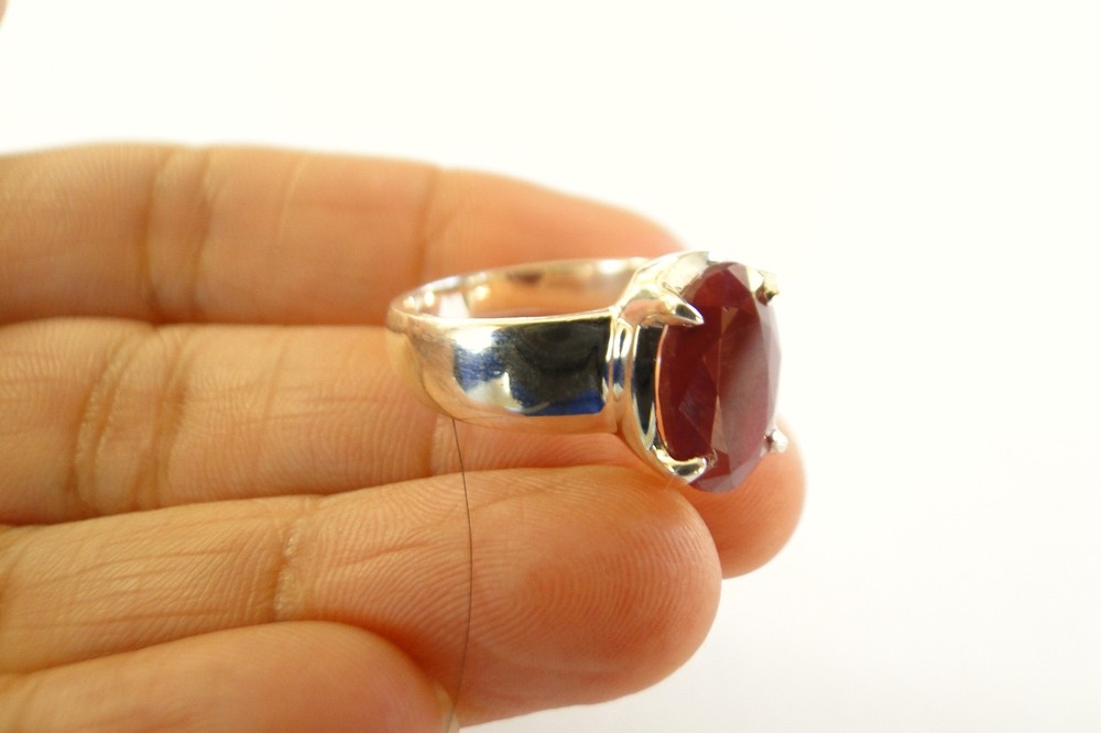 Oval Red Ruby Solitaire 925 Sterling Silver Ring Size 8