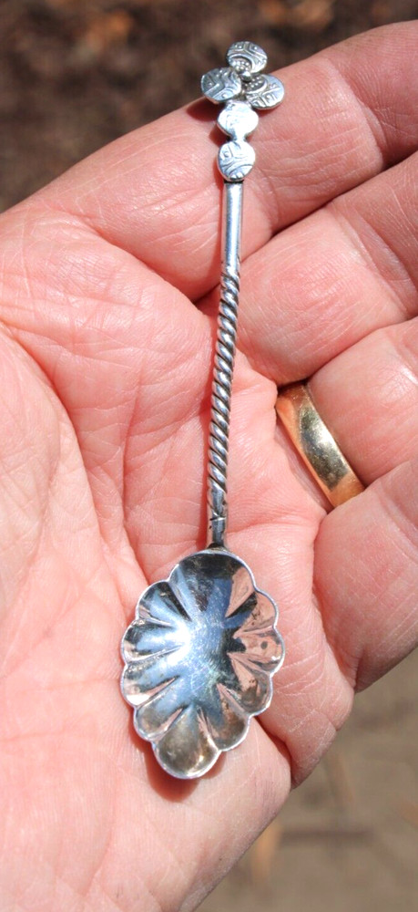 Antique Silver Berry Spoon w/Twisted Handle Shell Shape-#B2