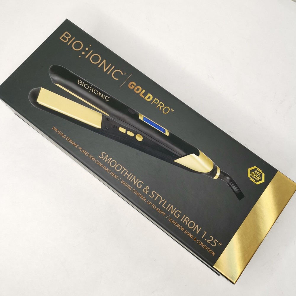 Bio Ionic GoldPro 24K Ceramic Smoothing & Styling Flat Iron 1.25" New