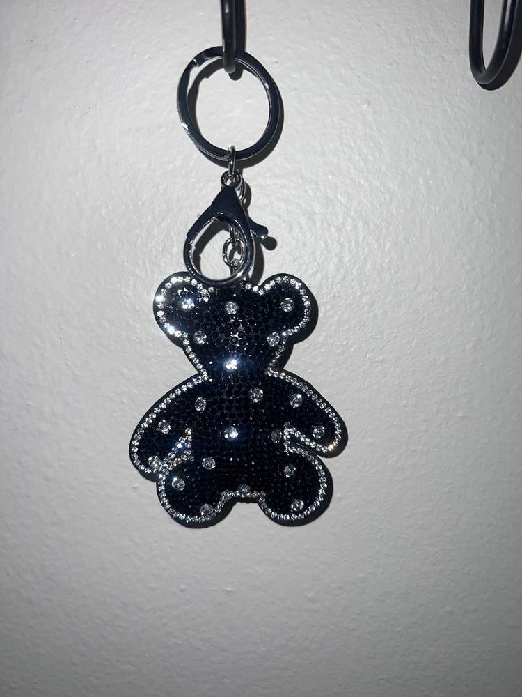 Black Silver Bear rhinestone Key Chain with Solid Pattern, Metal Fabric, Women