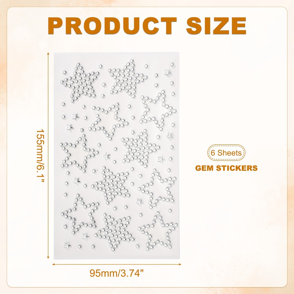 6Sheets Star Gem Sticker, Face Gem Stickers, Silver