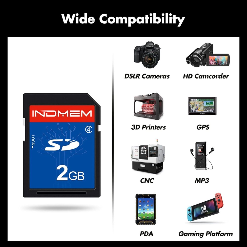 INDMEM 2 Pack SD Card 2GB Class 4 Flash Memory 2G SLC Stanard Secure 2PC