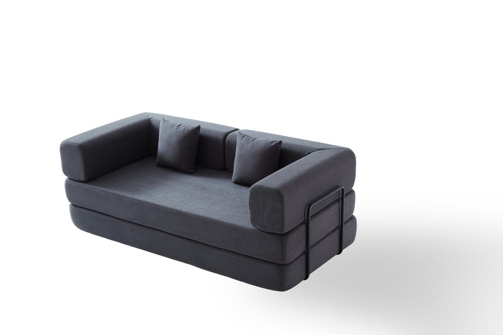 Convertible Sleeper Sofa Bed with Corduroy Mattress & Pillow, Fixed Frame, Grey