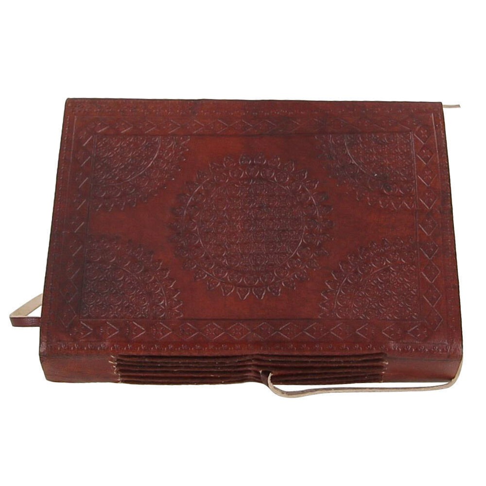 Medieval Circular Embossed Leather-Bound Blank Journal Diary - Vintage Notebook