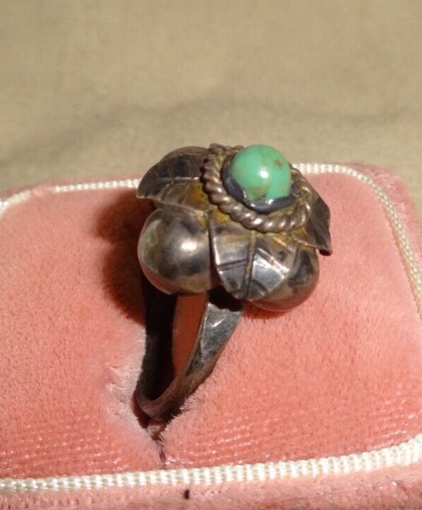 Vintage Mexico Silver Bubbly Turquoise Ring Sz