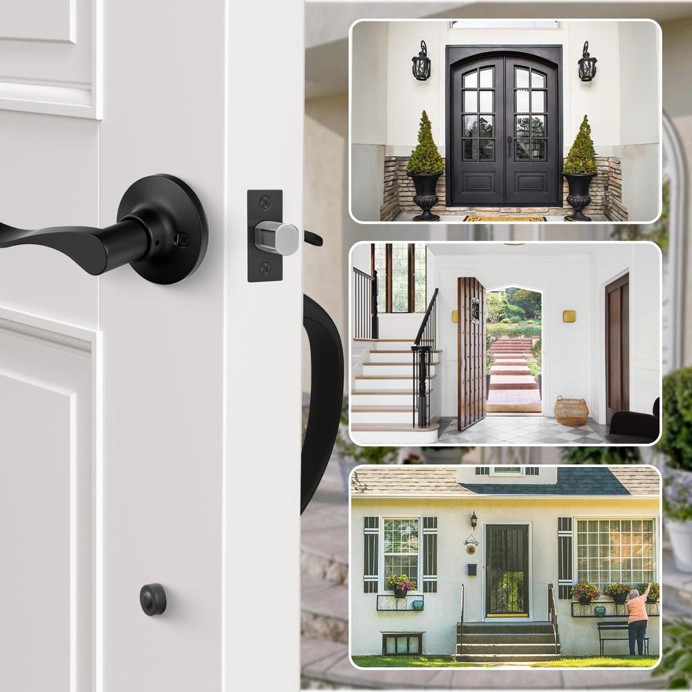 Haidms Front Door Handle Black, Entry&Exterior Wave Handle, Matte Black