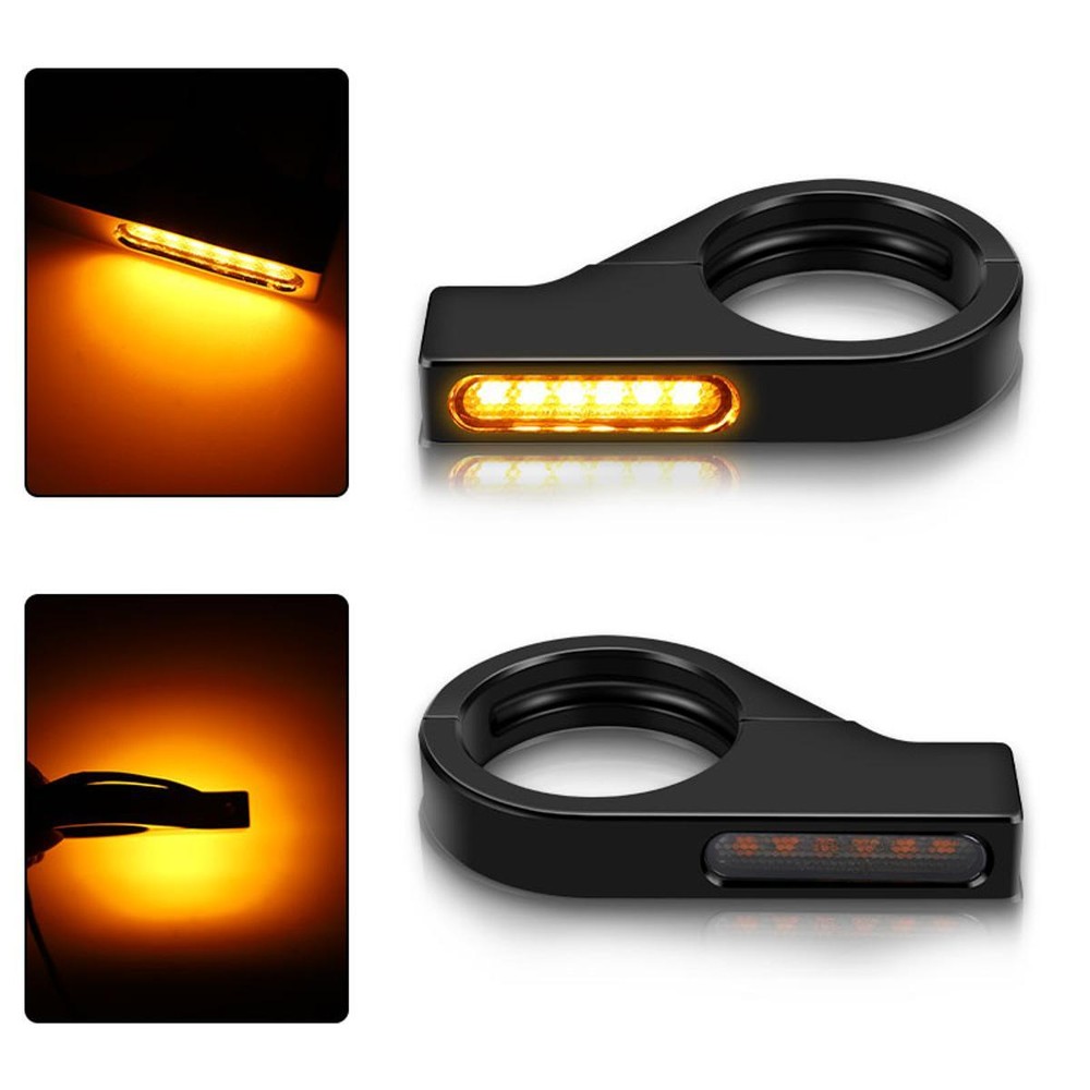 2X Motorcycle 41mm Fork Mount Clamp Front LED Turn Signals Blinker Light Amber