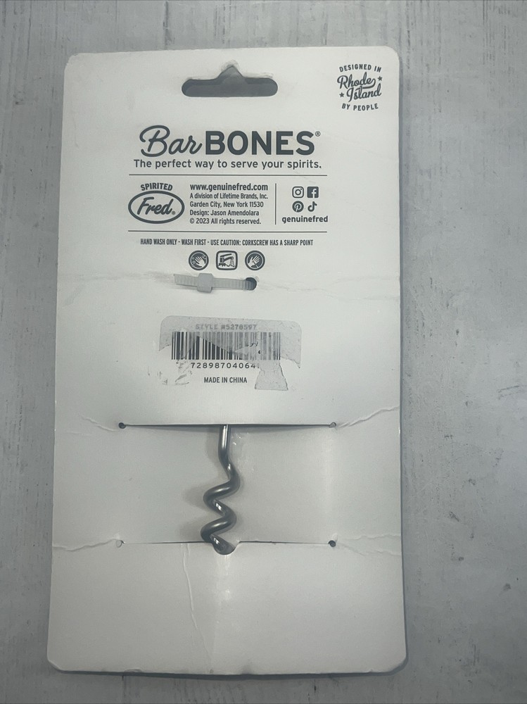 Bar Bones Fred Heavy Solid Metal Silver Skull Head Corkscrew New NIP