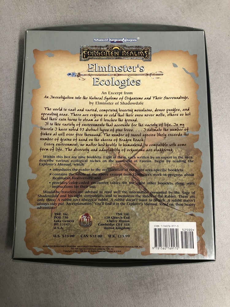 TSR Forgotten Realms Elminster's Ecologies Box With (5) Accessory Modules AD&D