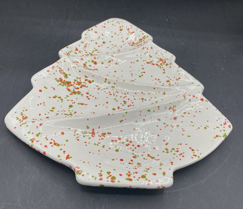 Vintage Speckled Christmas Tree Serving Dish 12"